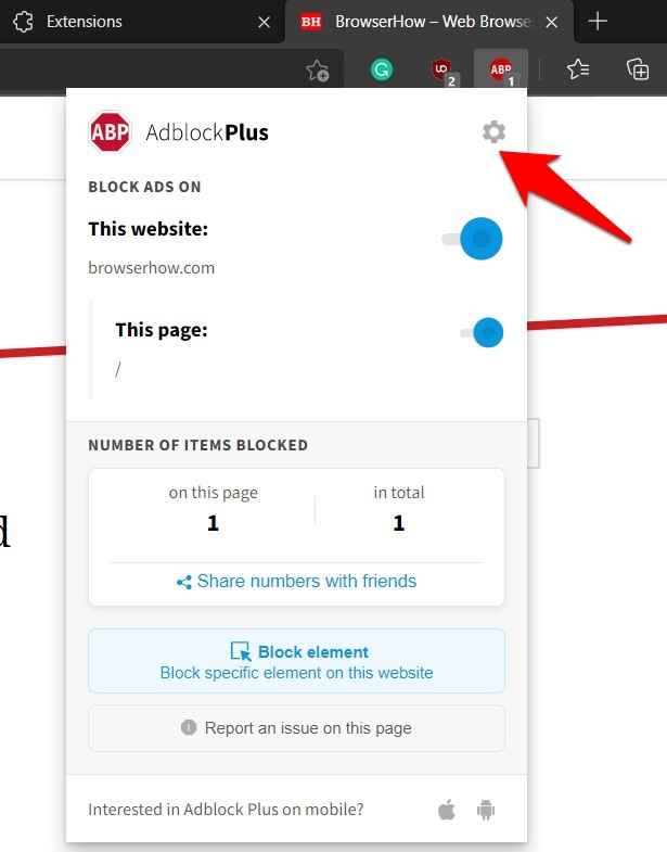 AdBlock Plus Settings menu icon