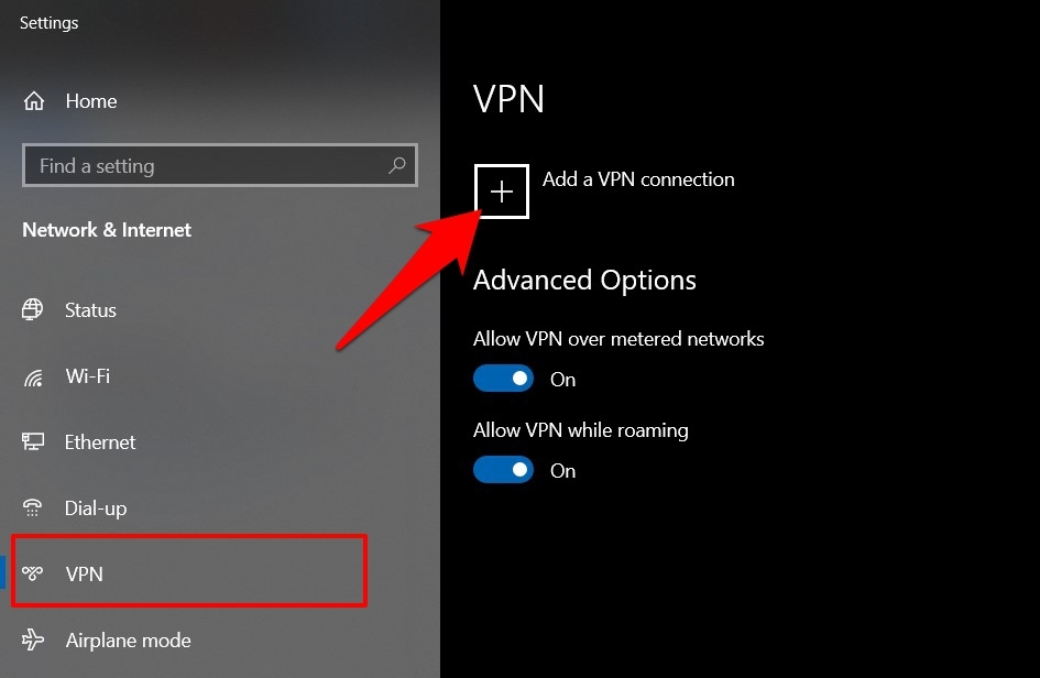 Add a VPN connection on Windows