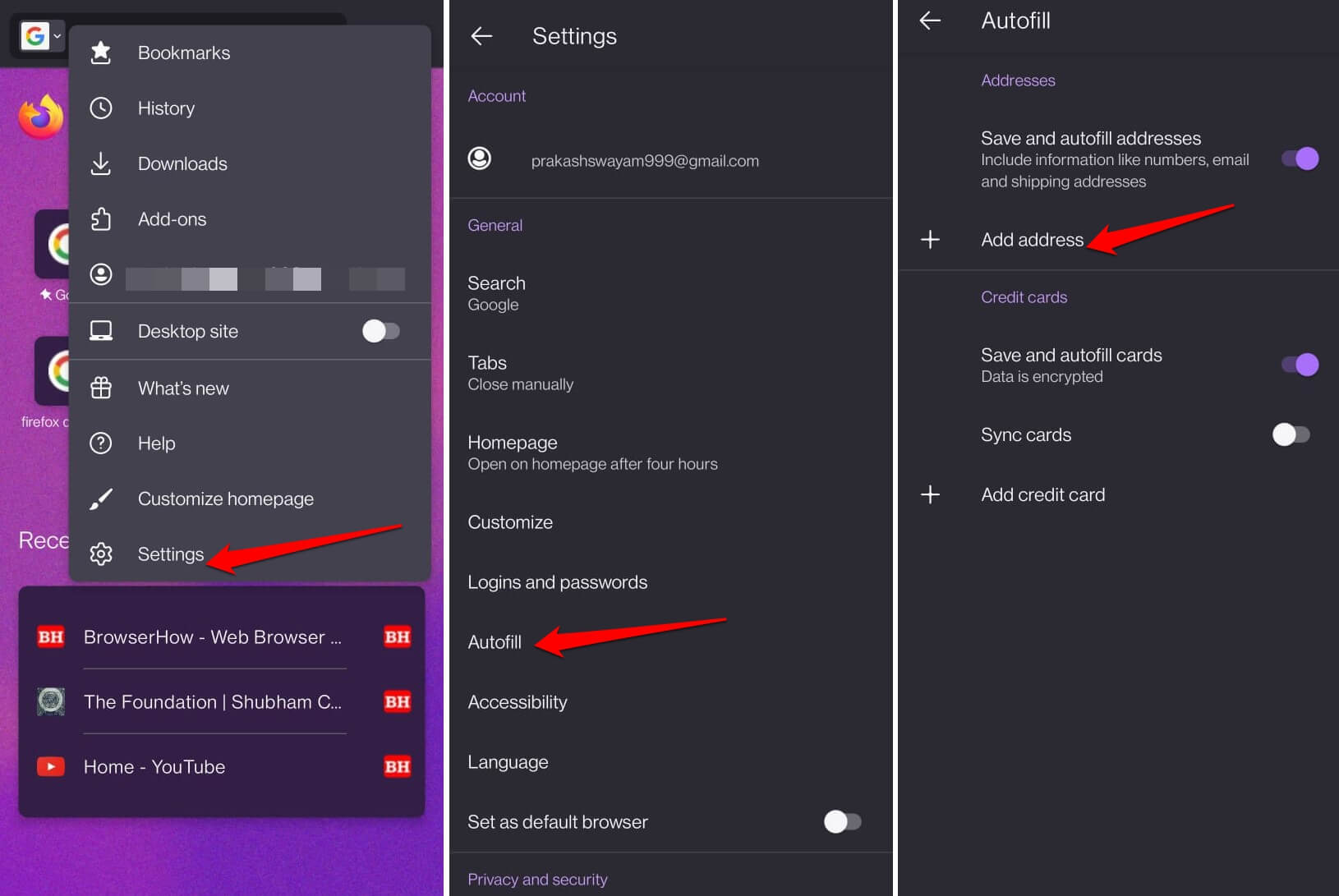 add an address to Firefox Android