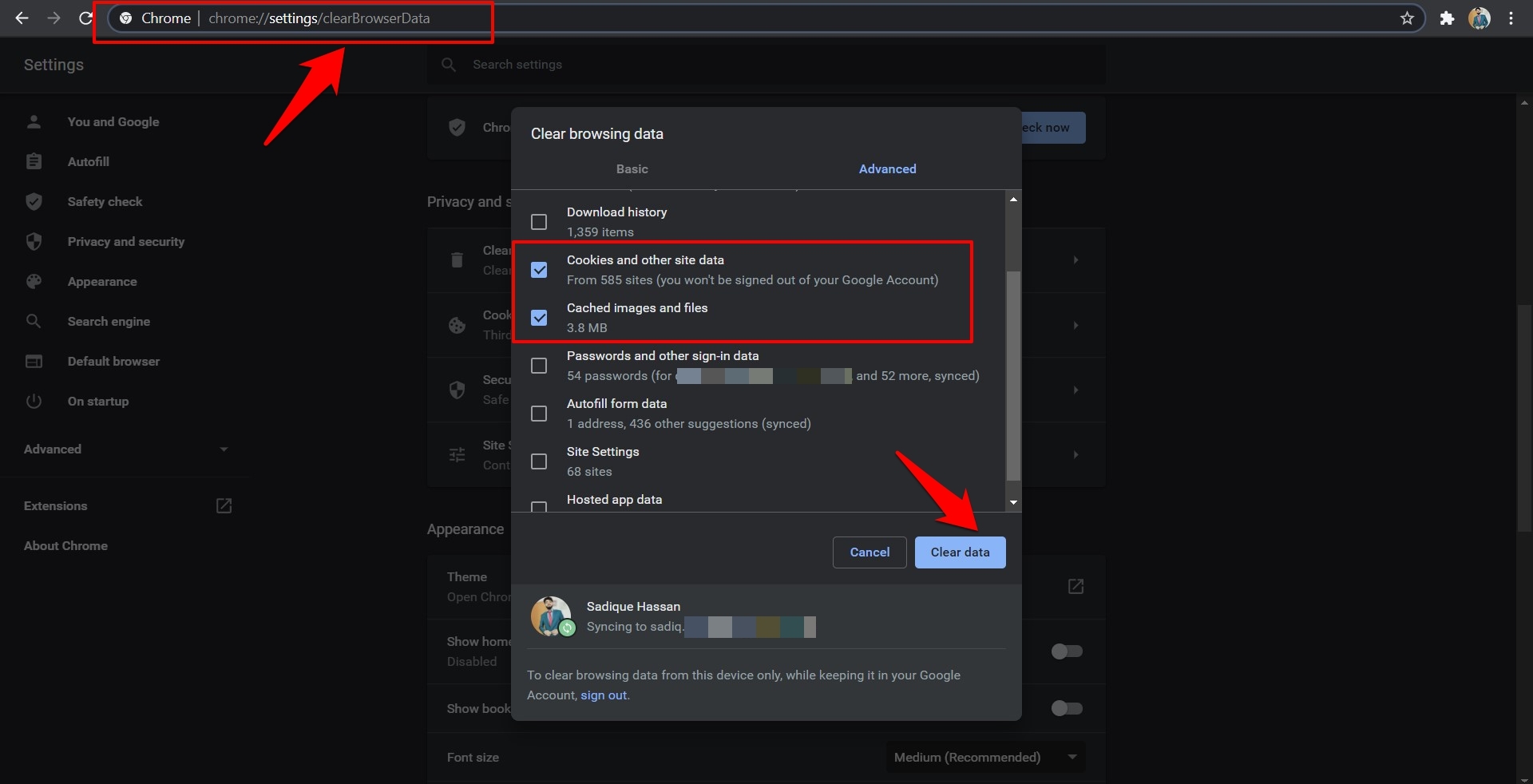 Clear Browsing Data in Chrome Browser