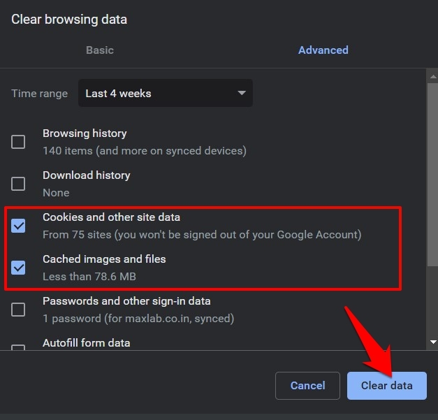 Clear Cookies and Cache Data from Google Chrome computer