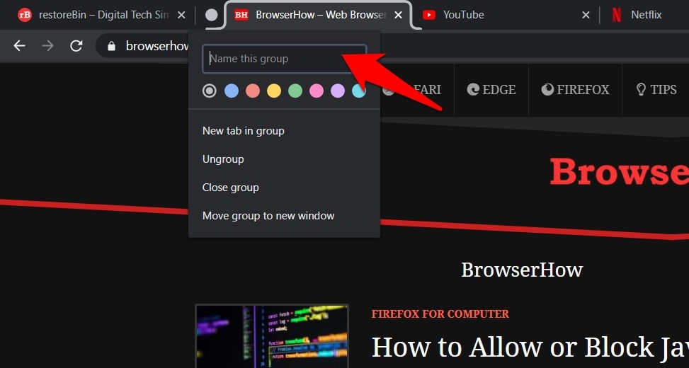 Create a new tab group
