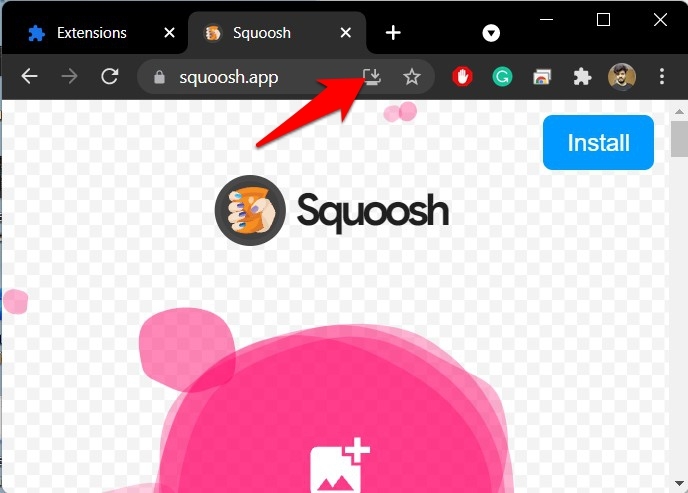 Install icon in URL or Address Bar
