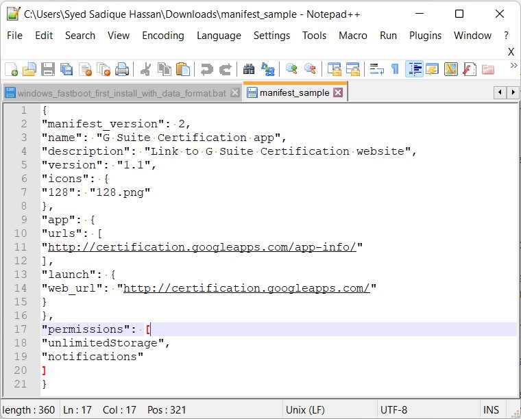 Manifest Sample File information