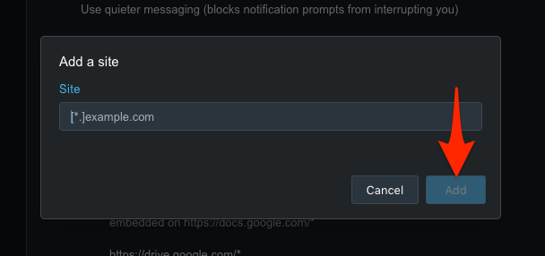 Add a site URL to Allow or Block Notification in Opera computer