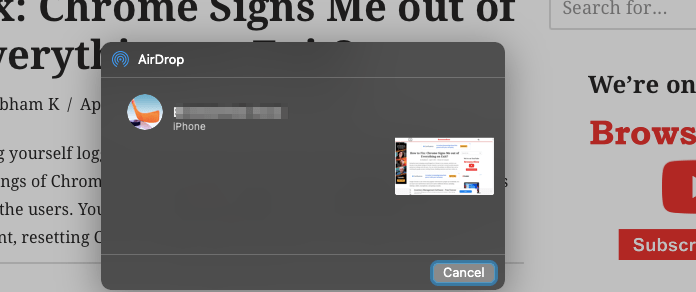 AirDrop Send Link from Safari Mac to iPhone