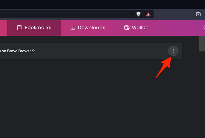 Brave Bookmarks Manager Menu Option for Saved Bookmark
