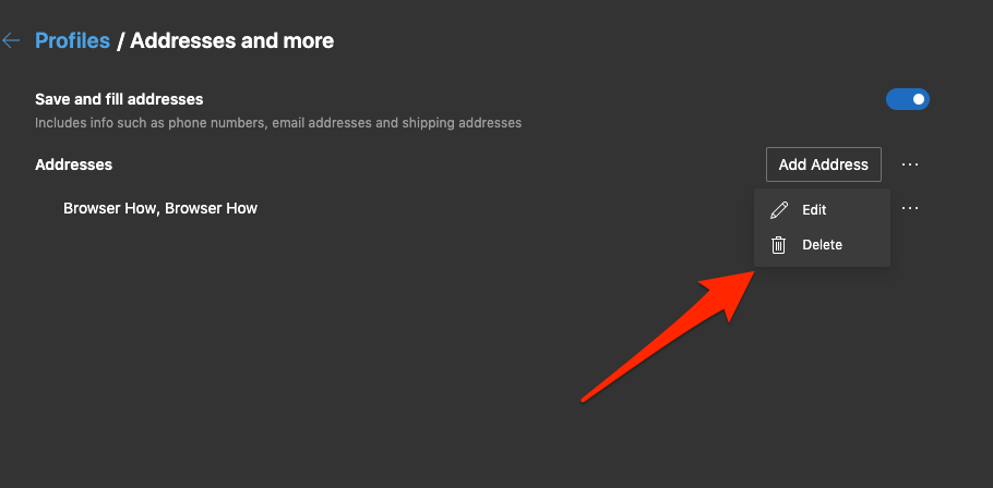 Delete Saved Address for AutoFill in Edge Computer PC
