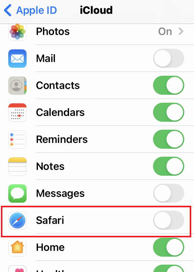 Disable iCloud Sync for Safari browser