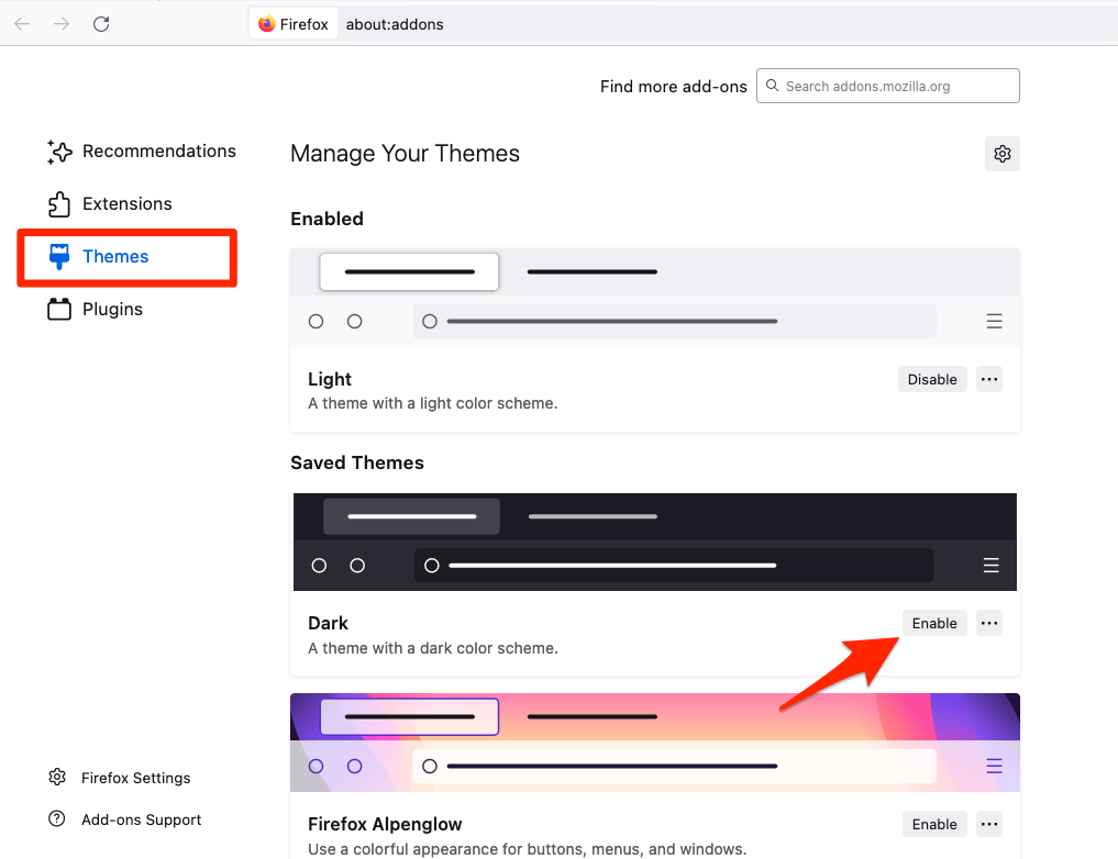 Enable the Dark Mode theme on Firefox browser on computer