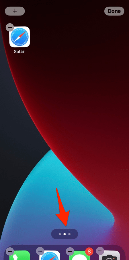 Page navigation menu button on iPhone Home Screen